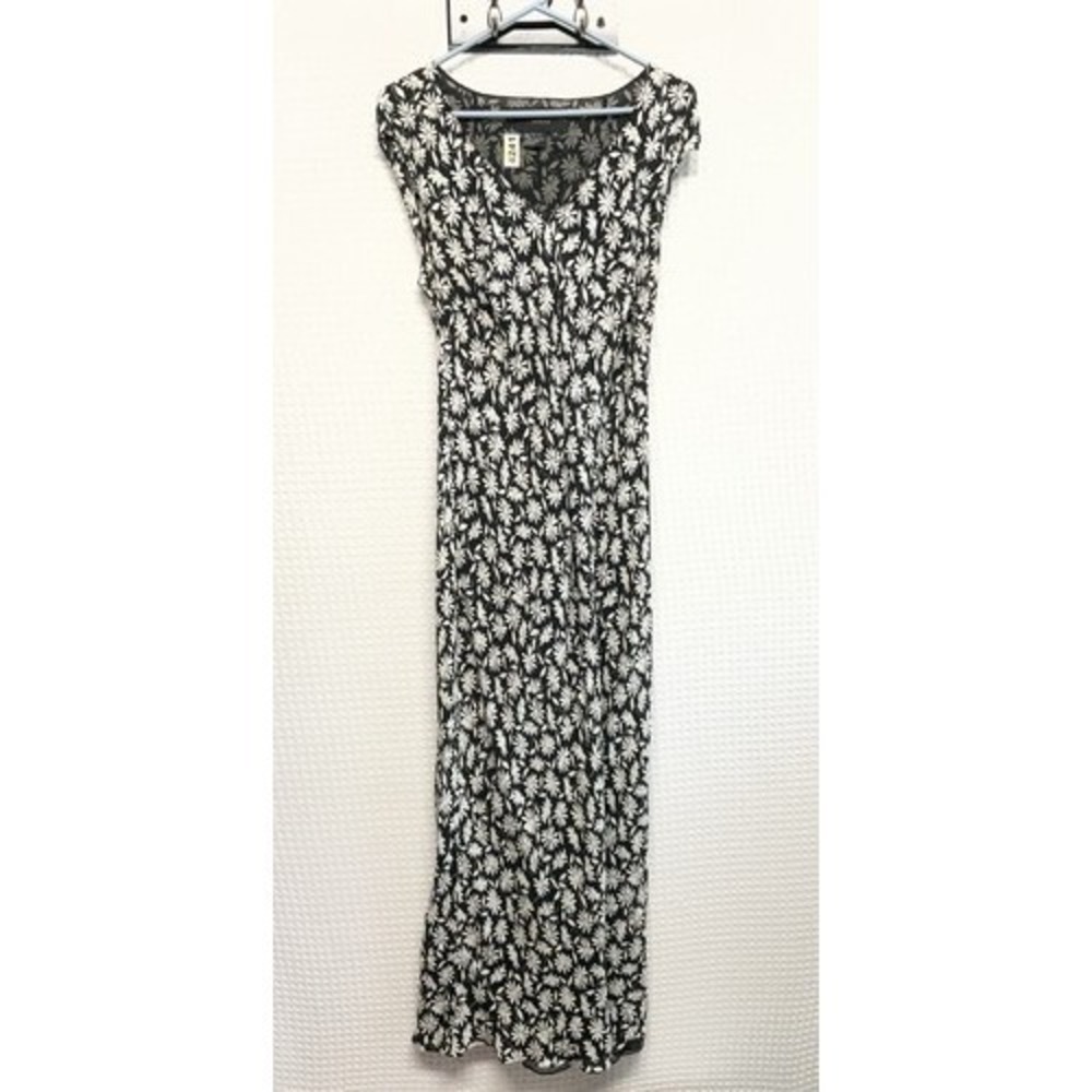 VTG August Silk Black Floralβ Maxi Sheath Dress Women 14 China Silk/Polyester